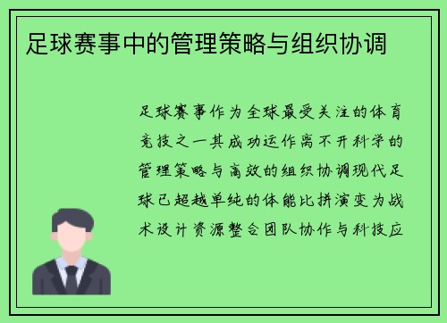 足球赛事中的管理策略与组织协调